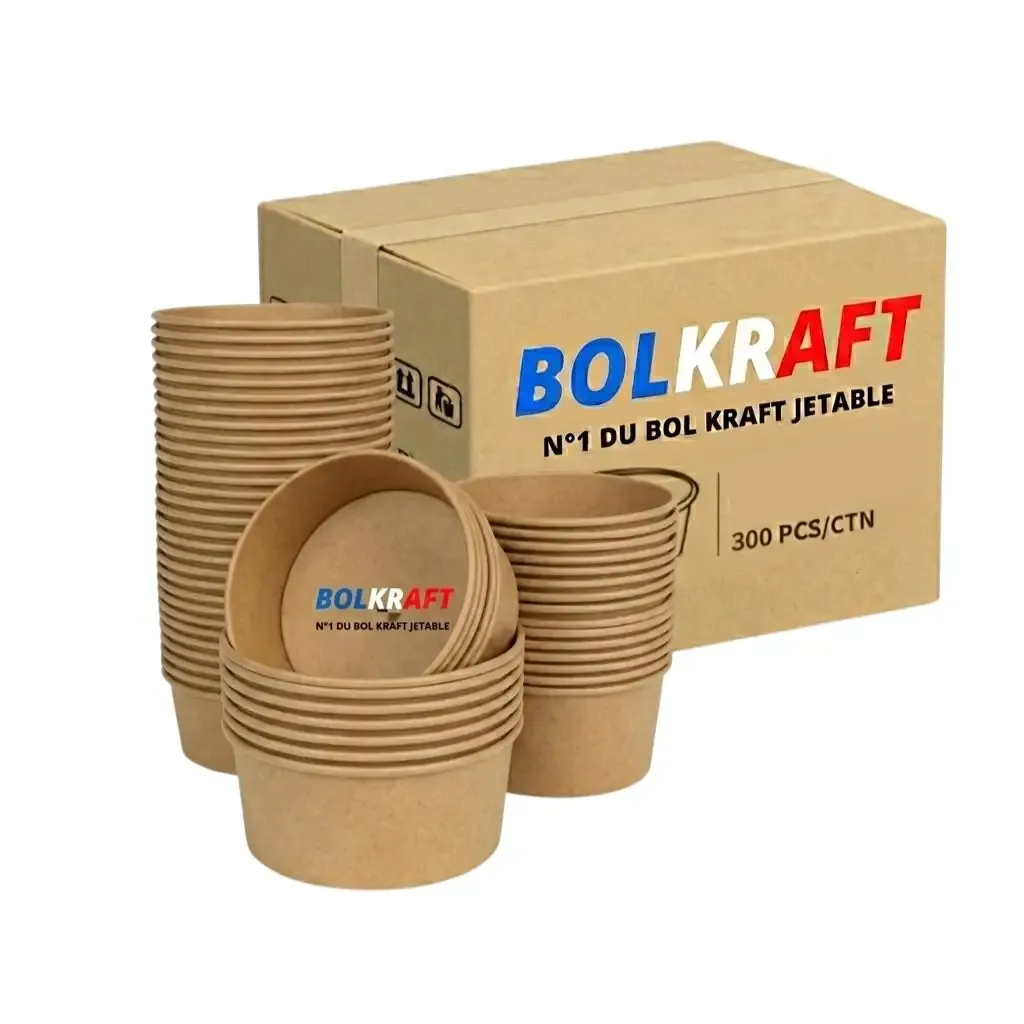 Carton de 300 bols kraft bruns prêt à l'expédition depuis le stock BolKraft