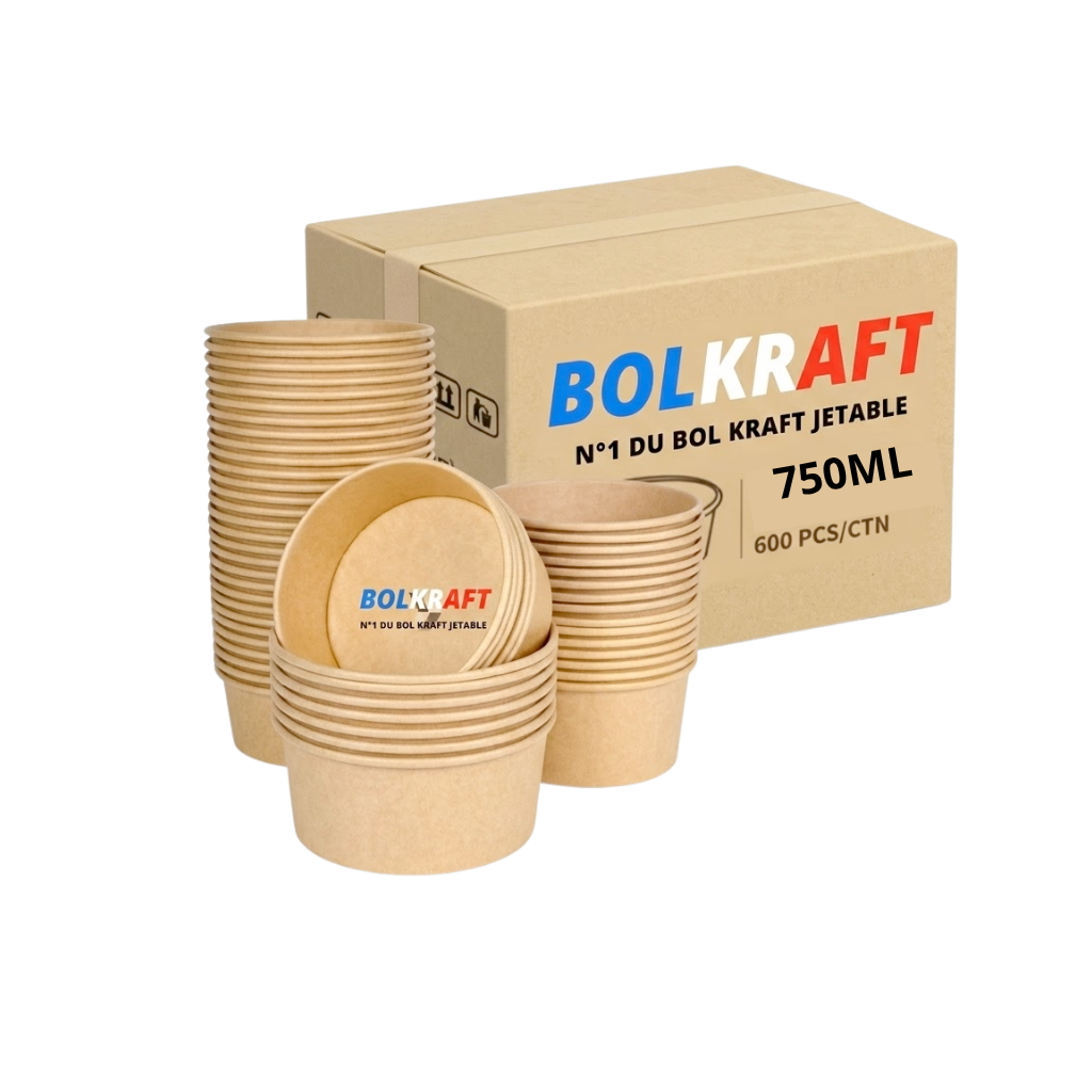 Bol kraft brun 750 ml pour salade et poke bowl à emporter