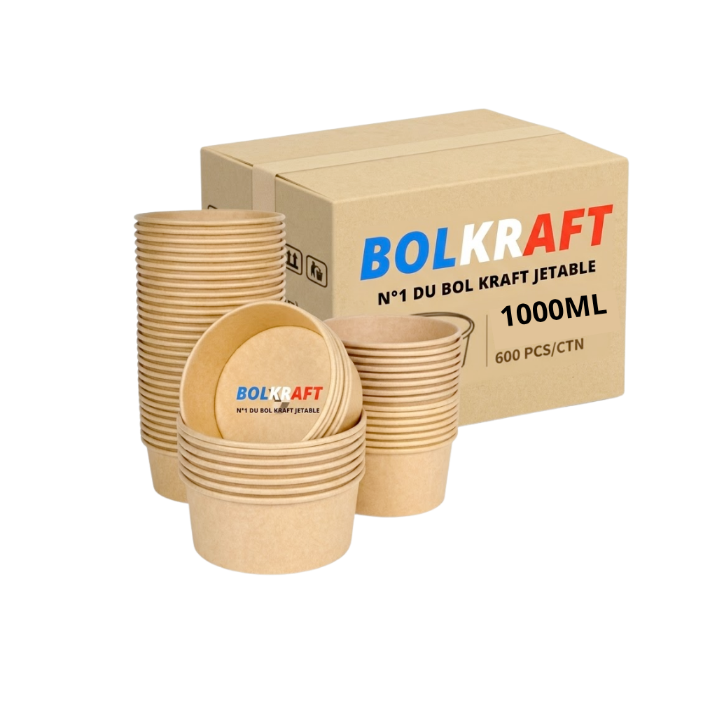 Bol kraft brun 1000 ml pour bowl complet et plat chaud