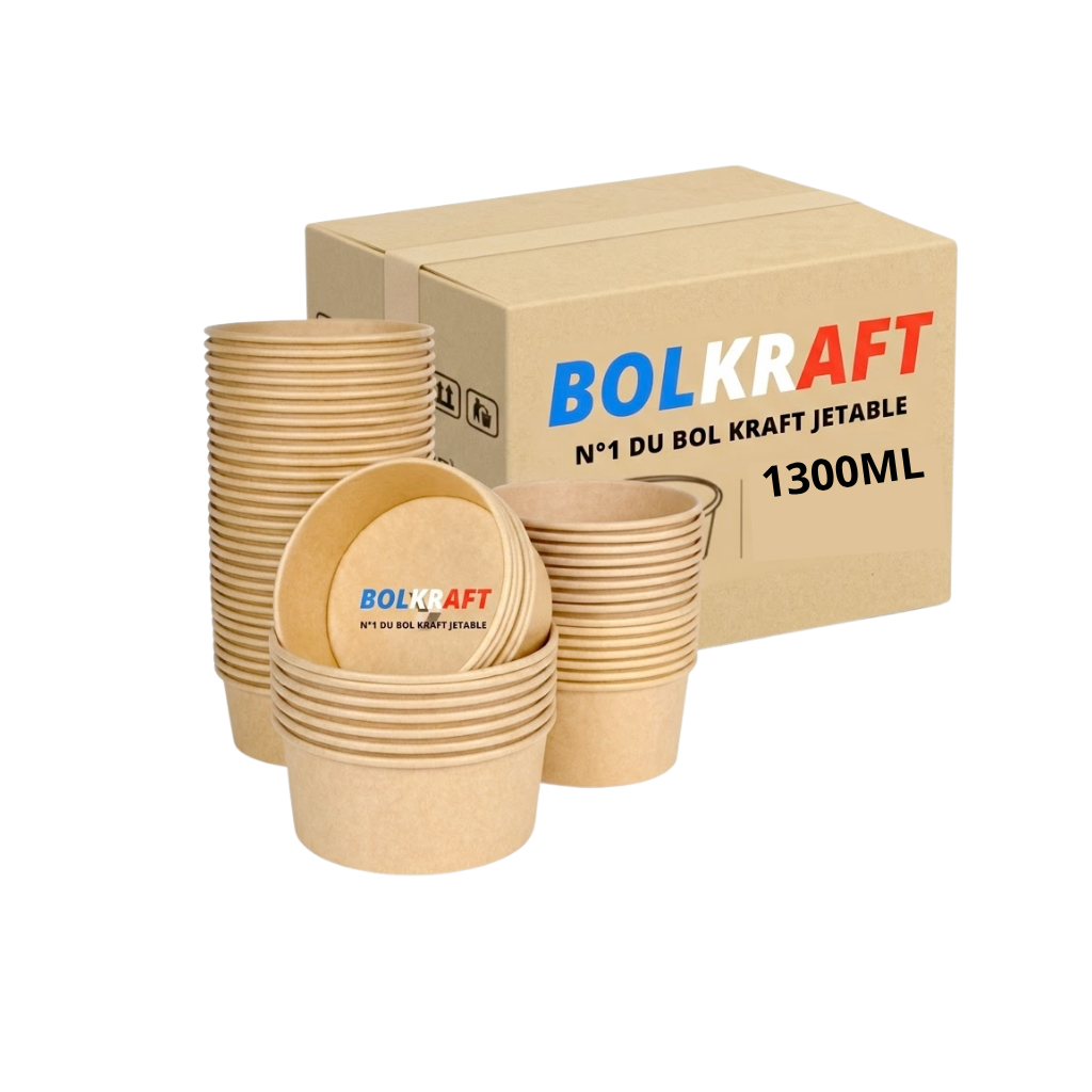 Bol kraft brun 1300 ml pour repas complet et grande salade