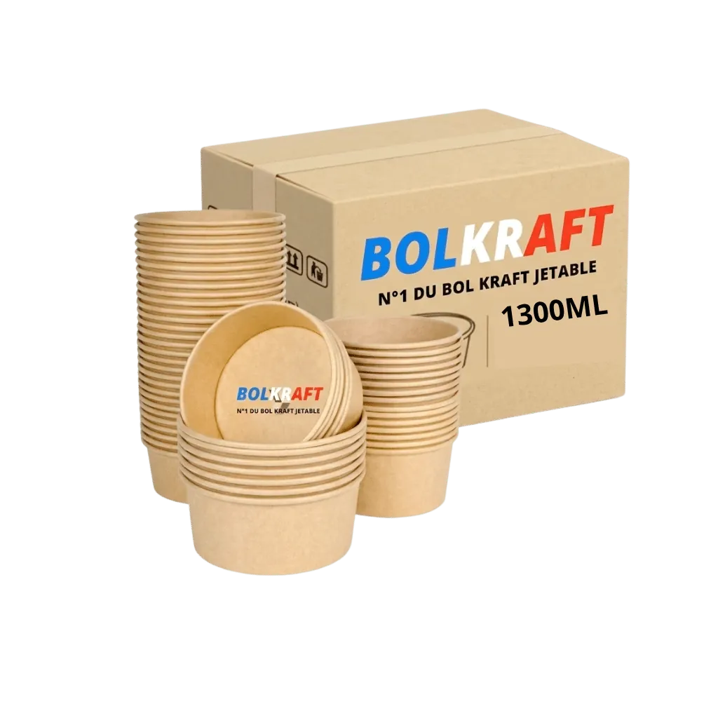 Carton de 600 bols kraft bruns jetables 1300 ml BolKraft
