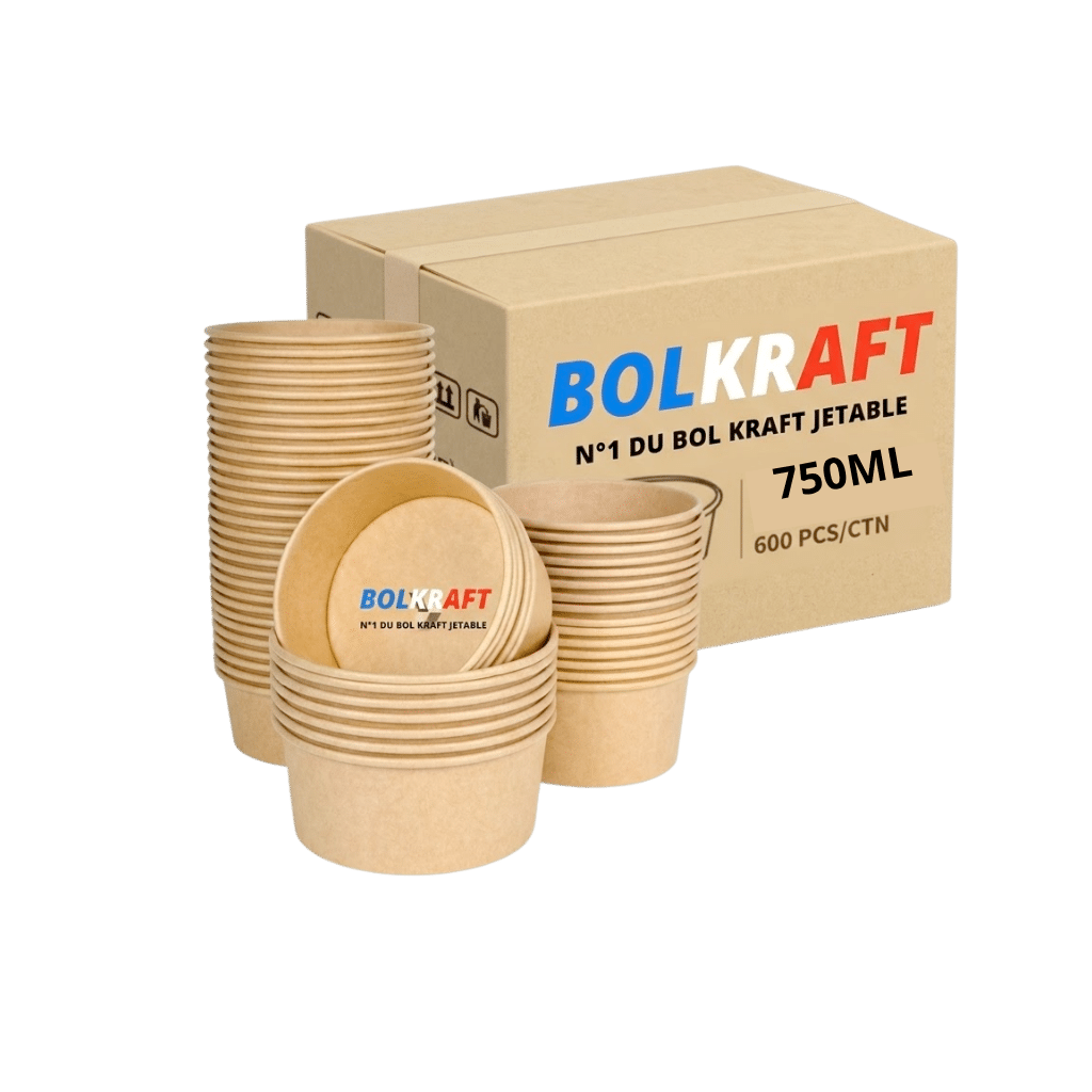 Carton de bols kraft bruns 750 ml, format le plus vendu en restauration
