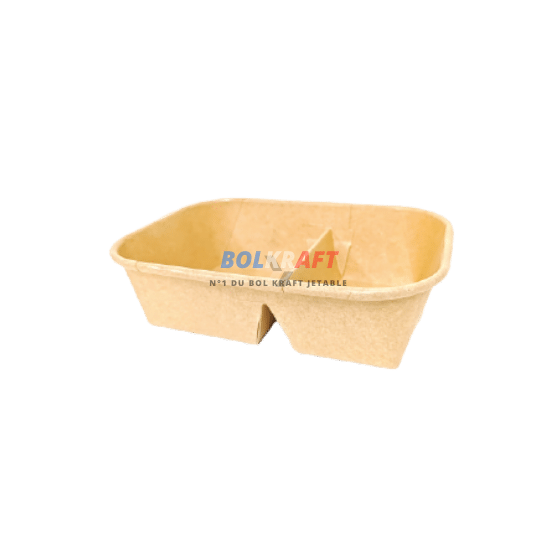 Duokraft 500 ml, bol kraft rectangulaire à deux compartiments